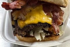 Bacon and cheese hamburger.